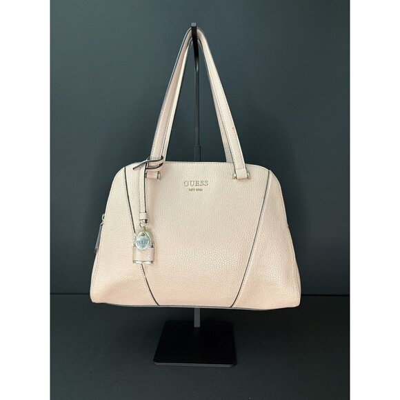 Guess Shawna Cali Satchel Handbag Lock Charm Double Handle Zip Closure Pink - Picture 2 of 16